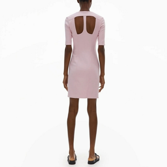 Helmut Lang V neck stretch soft pink knit bodycon mini dress - Picture 1 of 3